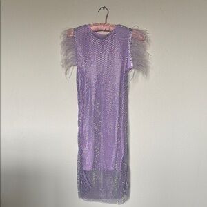 LOLA & THE BOYS- NWT, lavender crystal feather dress, size 12 girls